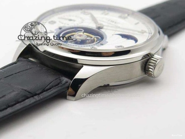 MIROTIME 0120 UrbanStyle Portuguese Tourbillon Power Reserve Moonphase SS White Dial On Black Leather Strap 7318